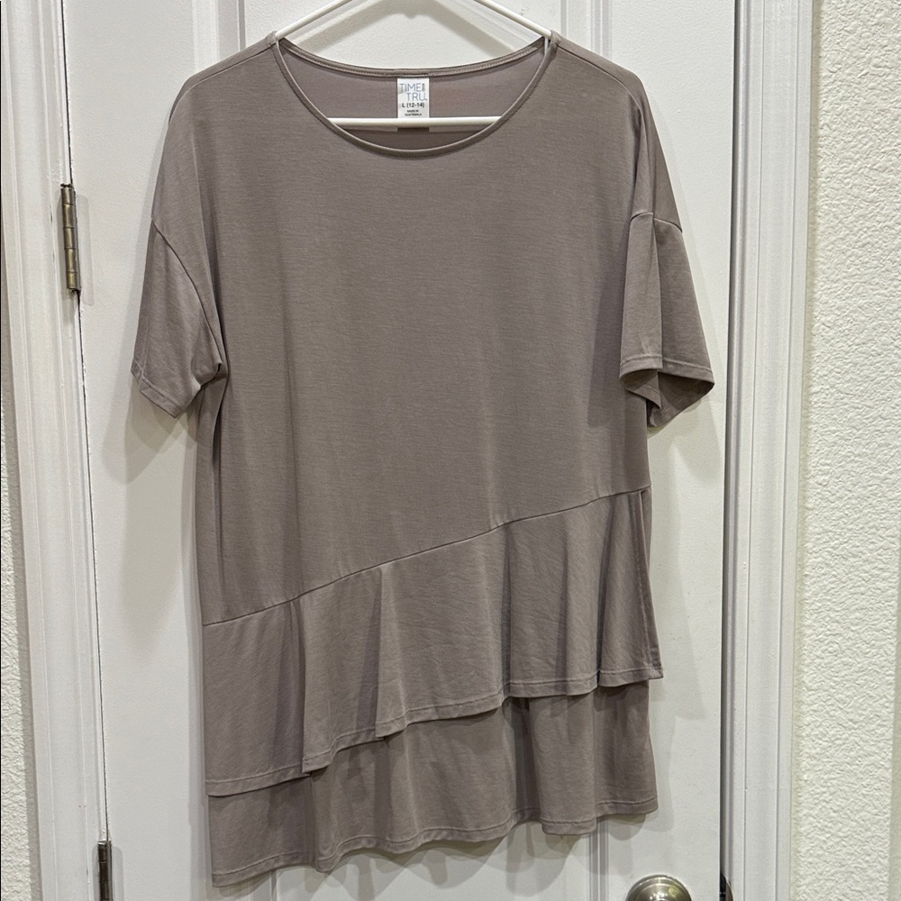 Time and Tru Layered Short Sleeve Top - Taupe